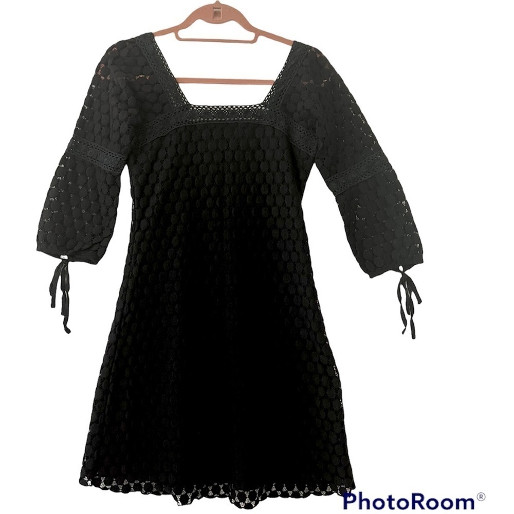Solitaire Black Lace Crochet Trim Baby Doll Mini Dress Size Small